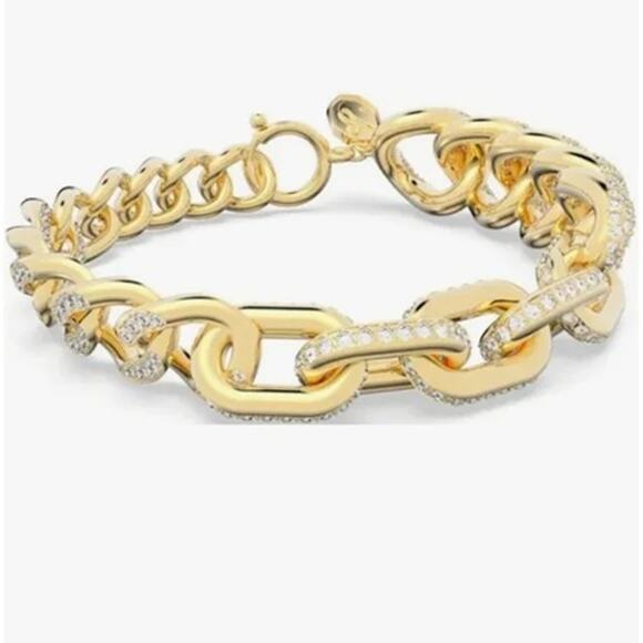 Swarovski Gold-Tone Crystal Chain Link Dextera Bracelet Gold - Picture 1 of 2